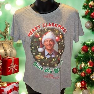 National Lampoons Christmas Vacation Merry Clarkmas Tee T Shirt Top Womens Sz S